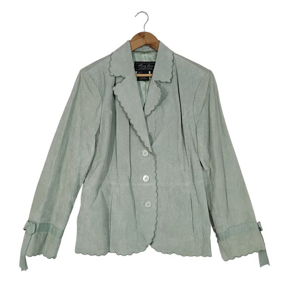 Terry Lewis Classic Luxuries Suede Leather Jacket Green Ribbon Bow Sleeve | L - Picture 1 of 11